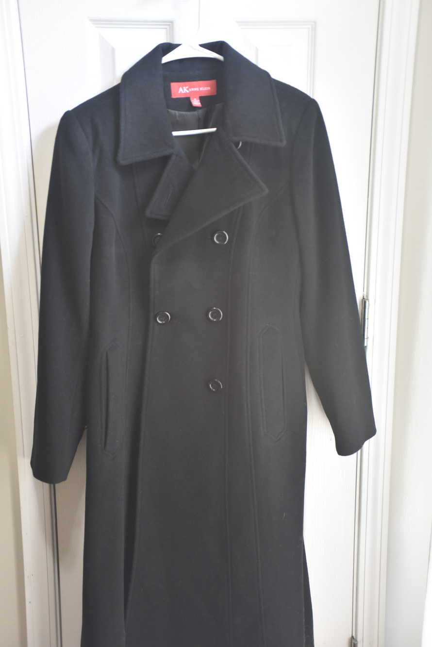 Anne Klein Black Wool Blend Double Breasted Long Coat Sz8 LSC526